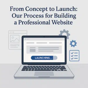 Step-by-step workflow showing the process of turning a website concept into a fully launched professional website