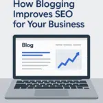 Visual explanation showing how regular blogging helps improve search engine rankings and online visibility for a business