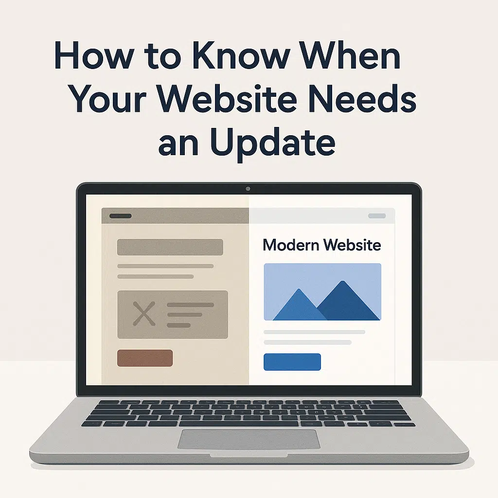 Visual guide showing key signs that indicate when a website needs an update to improve performance and user experience